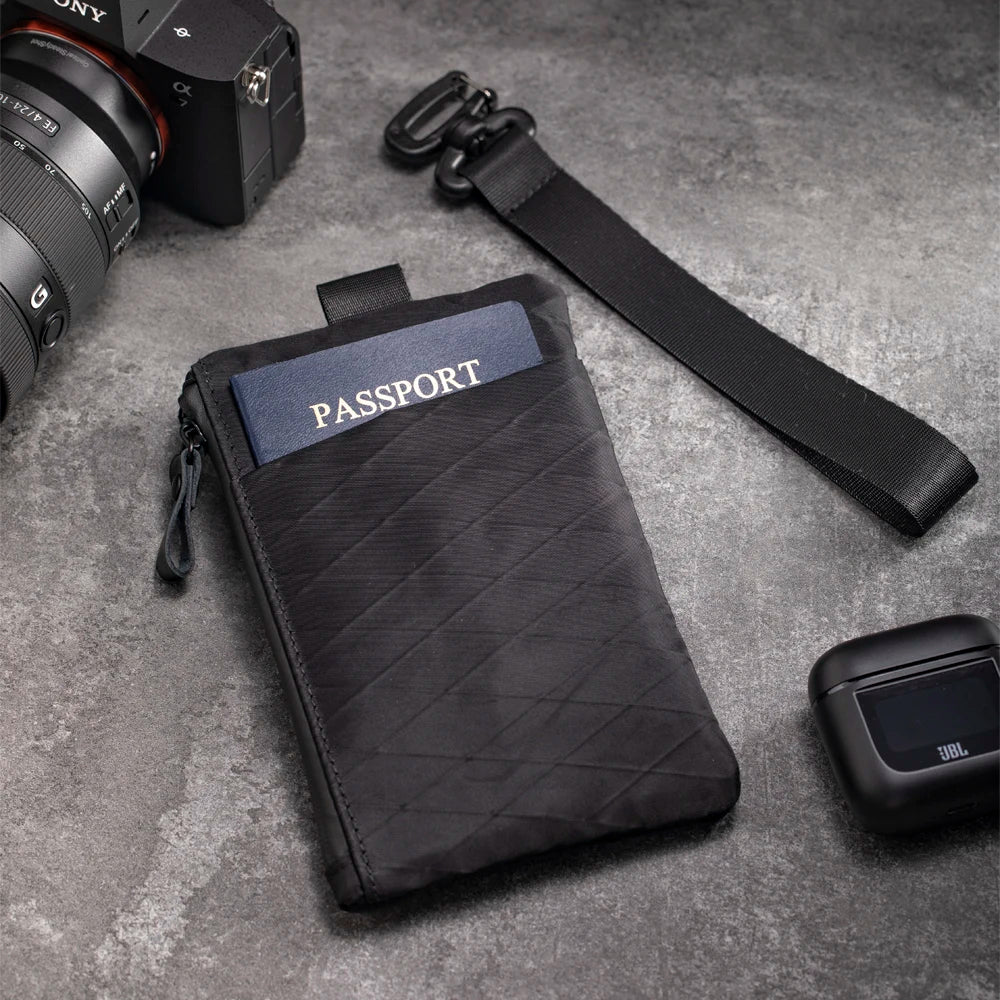 Zip Clutch with Wristband, Passport Holder Zipper Wallet and EDC Carrier - Weatherproof and RFID Blocking - 3 External Slots