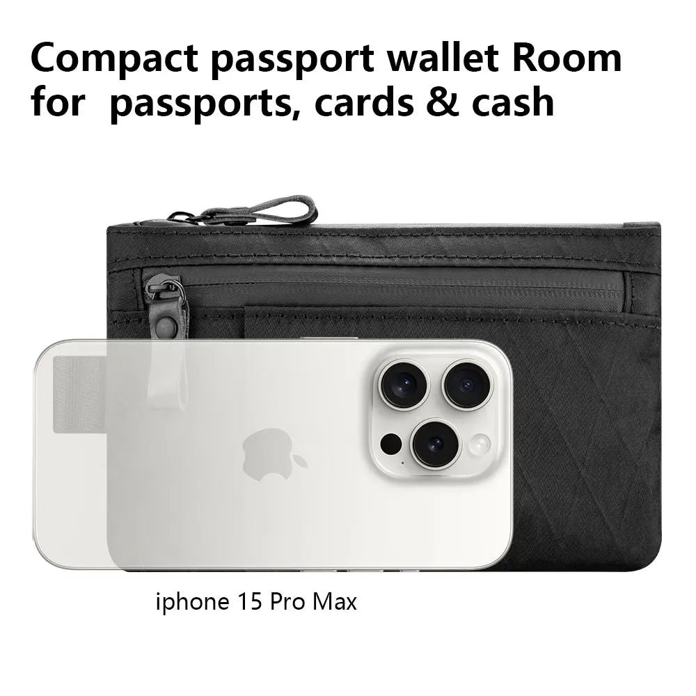 Zip Clutch with Wristband, Passport Holder Zipper Wallet and EDC Carrier - Weatherproof and RFID Blocking - 3 External Slots