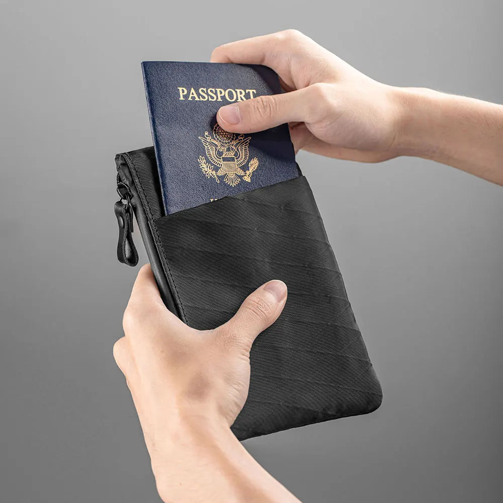 Zip Clutch with Wristband, Passport Holder Zipper Wallet and EDC Carrier - Weatherproof and RFID Blocking - 3 External Slots